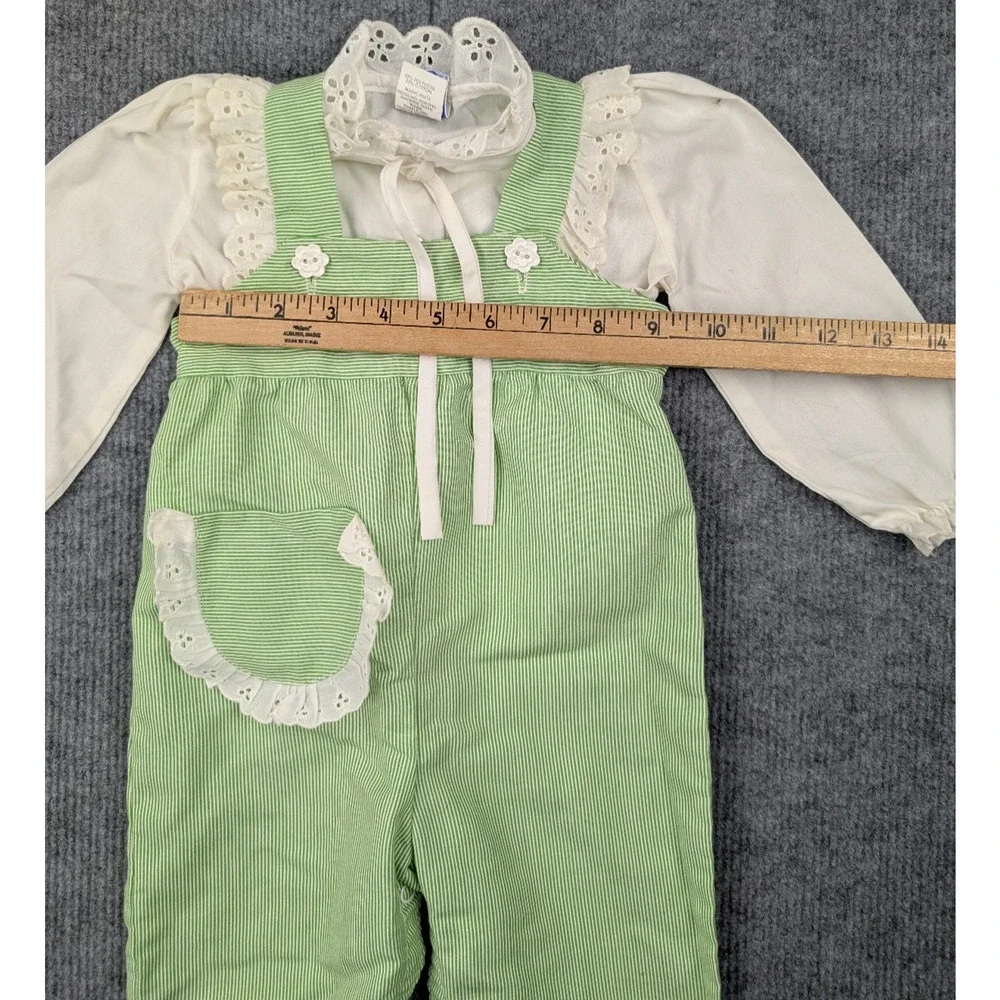 Vintage Magic Years Set Baby Girls 12-18M Retro 70s Prairie Green Lace Frilly
